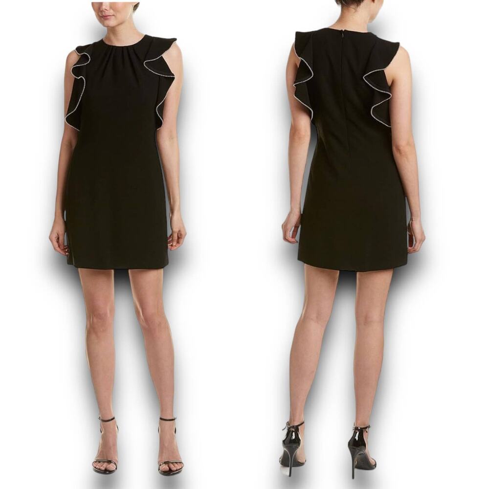 Shoshanna Kensington Sheath Dress Sleeveless Aline Beaded Trim Black Size 8